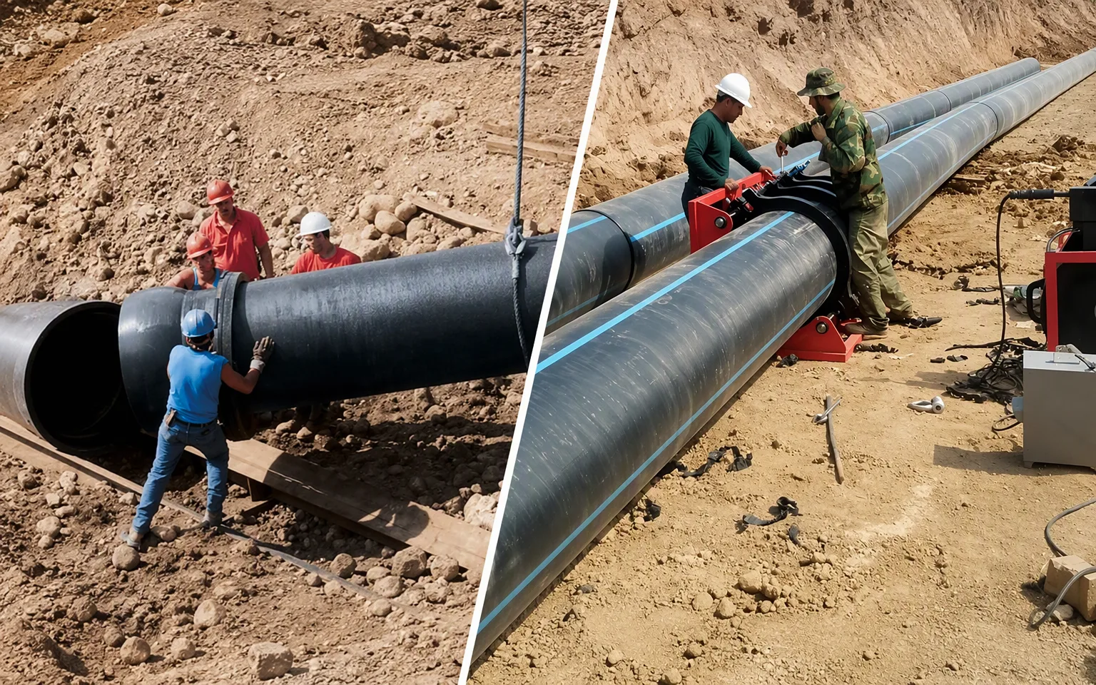 installation methods for ductile iron pipe vs HDPE pipe